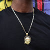 Tri Color Diamond Cut Jesus Face Halo Charm Necklace Set 24"