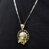Tri Color Diamond Cut Jesus Face Halo Charm Necklace Set 24"