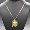 Medium Diamond Cut Jesus Face Halo Charm Necklace Set 24"