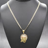 Tri Color Diamond Cut Jesus Face Halo Charm Necklace Set 24"