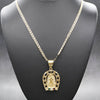 Large Virgin Mary Colored CZ Charm Necklace Set 24"