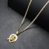 Tri Color Diamond Cut Jesus Face Halo Charm Necklace Set 24"