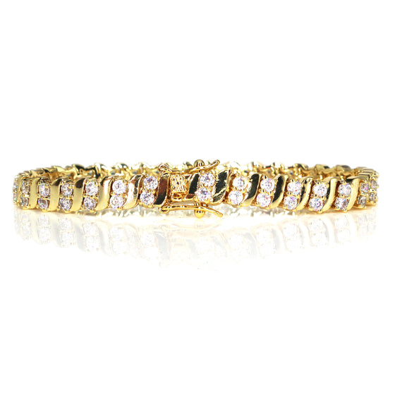 Women's Double S-link Cubic Zirconia Tennis Bracelet in 14K Gold Plated 7.5"