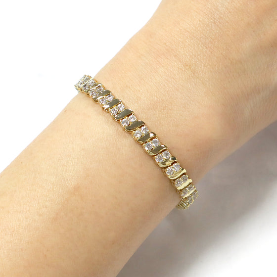 Women's Double S-link Cubic Zirconia Tennis Bracelet in 14K Gold Plated 7.5"