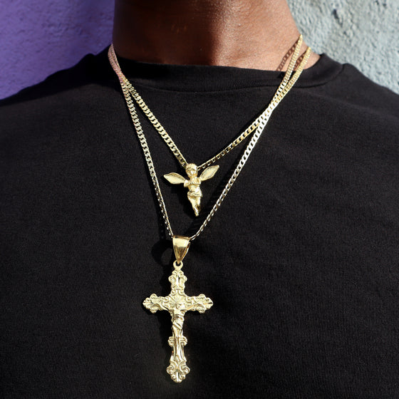 Large Diamond Cut Jesus Body Crucifix Cross Charm Necklace 24"