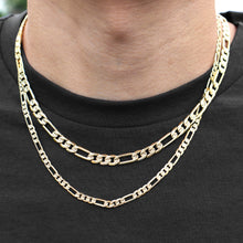  4MM Gold Concave Textured Figaro Chain Necklace 20"24"30"