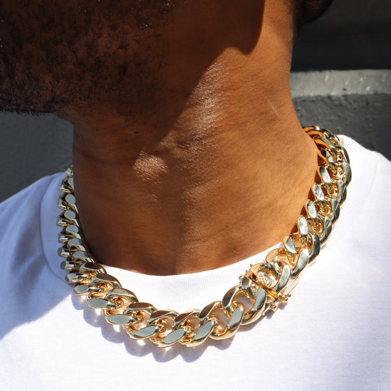 14MM 14K Gold Hidden Lock Curb Chain link 18" 20" 24" 30"