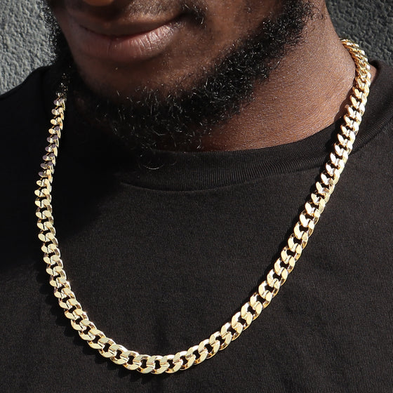 8MM Gold Concaved Cuban Chain Necklace 20"24"30"36"