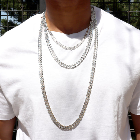 8MM Silver Concave Textured Cuban Chain Necklace 20"24"30"36"