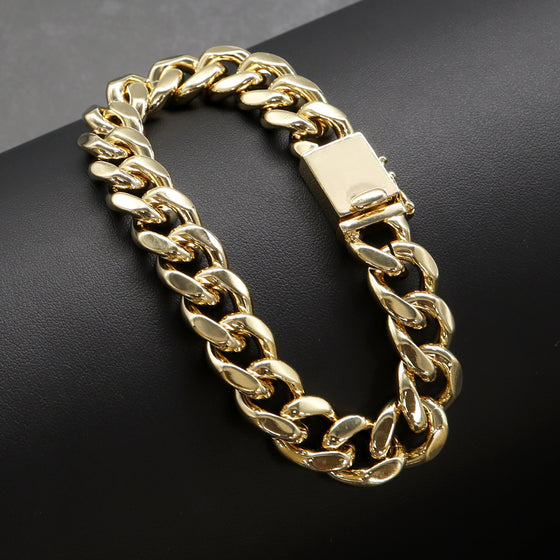 14MM Men's Special Box Lock Cuban Chain Link Bracelet 9"