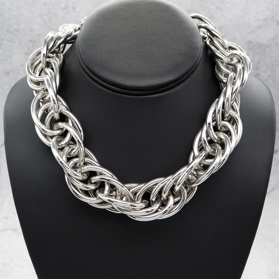 Women's Interlocking Multi Oval Chain Link Statement Necklace 19"
