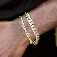  10MM Unisex Concave Textured Cuban Chain Link Bracelet in 14K Gold Plated 9"