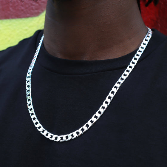 6MM Silver Classic Cuban Chain Necklace 20"24"30"