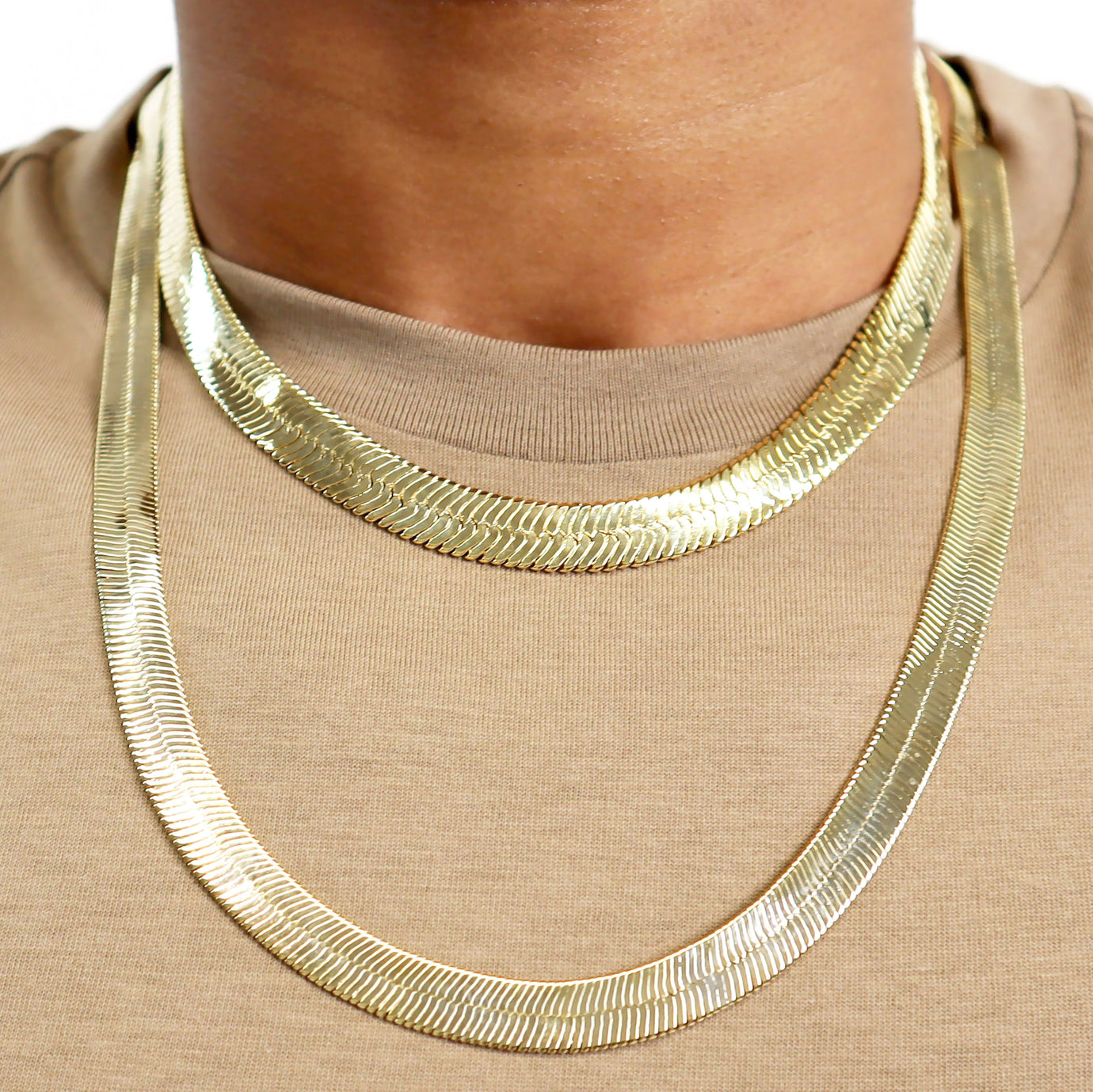 9MM Gold Classic Herringbone Chain Necklace 18