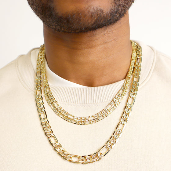 8MM Gold Concave Textured Figaro Chain Necklace 20"24"