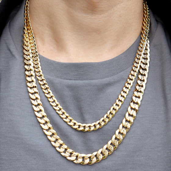 10MM Gold Hammer Textured Cuban Chain Necklace 24"