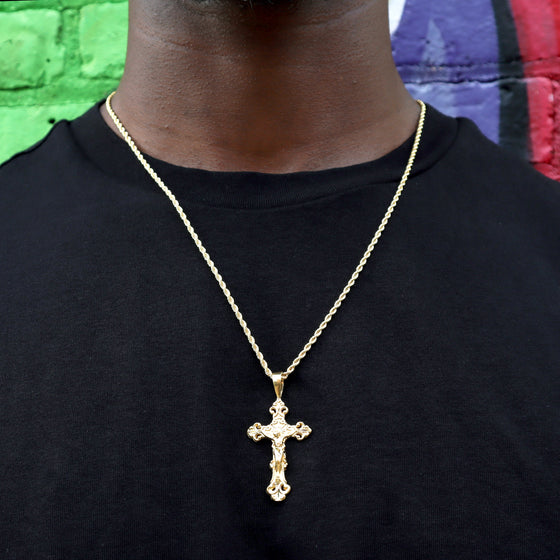 Diamond Cut Crucifix Cross Handmade Charm Necklace Set 24"
