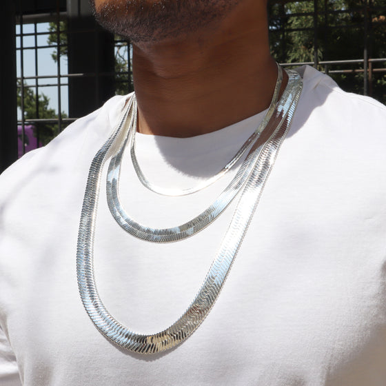11MM Silver Classic Herringbone Chain Necklace 18"20"24"30" S6000
