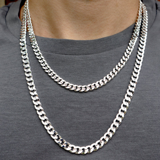 6MM Silver Concaved Cuban Chain Necklace 20"24"30"