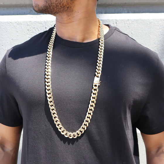 14MM 14K Gold Box Lock Curb Chain link 30"36"