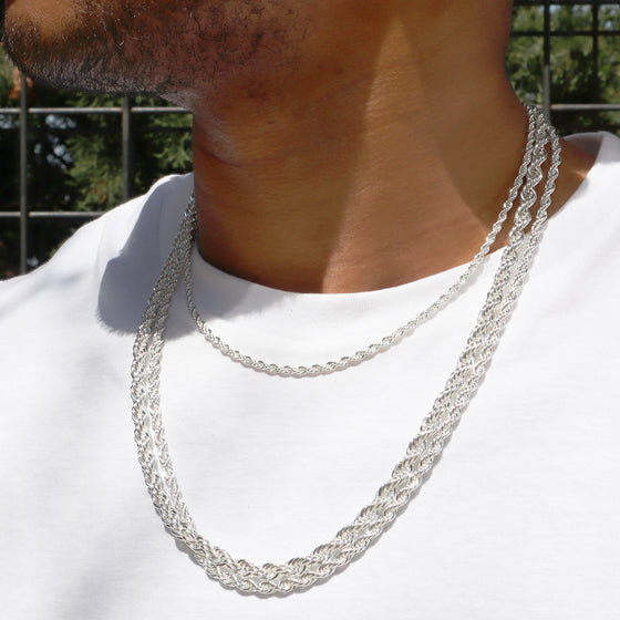 5MM Silver Classic Rope Chain Necklace 18"20"24"30"36"