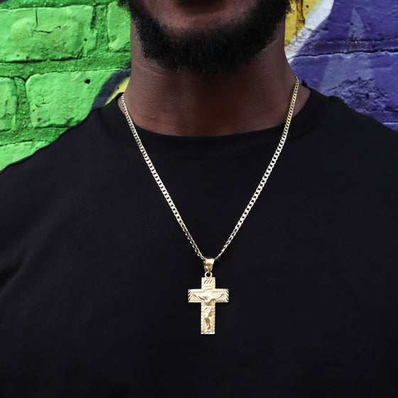 Diamond Cut INRI Crucifix Handmade Pendant Necklace Set 24"