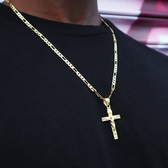 Handmade INRI Crucifix Cross Jesus Charm Necklace Set 24"
