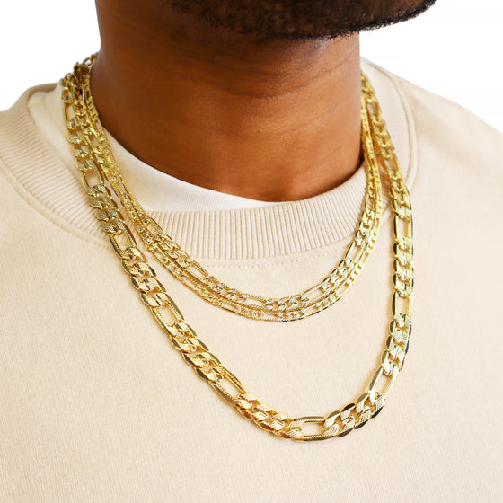 10MM Gold Concave Textured Figaro Chain Necklace 20"24"30"36"