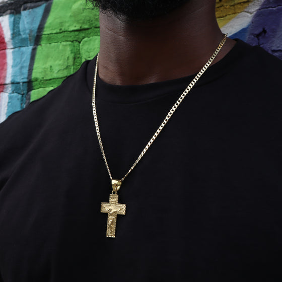 Diamond Cut INRI Crucifix Handmade Pendant Necklace Set 24"