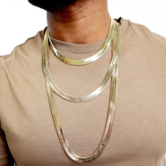 9MM Gold Classic Herringbone Chain Necklace 18"20"24"30"36"