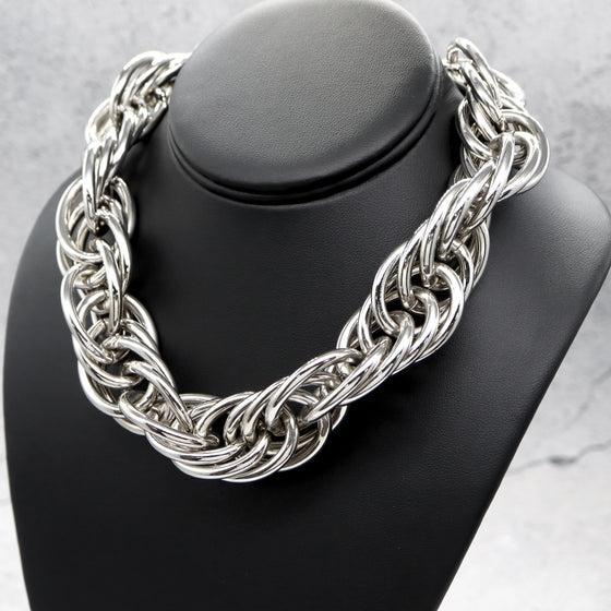 Women's Interlocking Multi Oval Chain Link Statement Necklace 19"