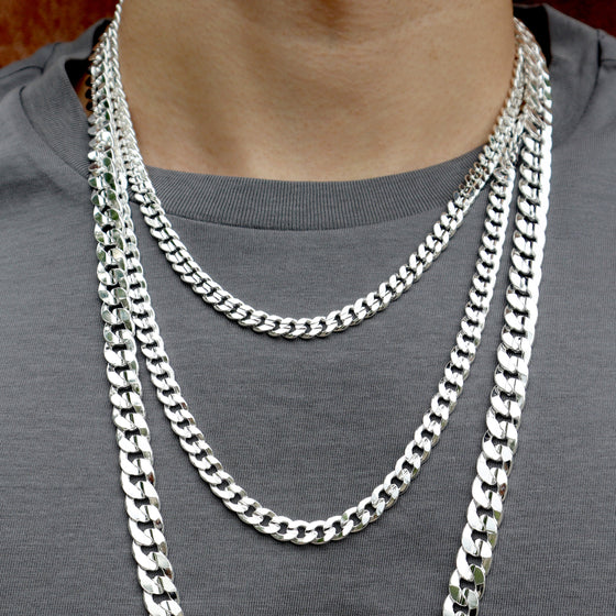 6MM Silver Concaved Cuban Chain Necklace 20"24"30"