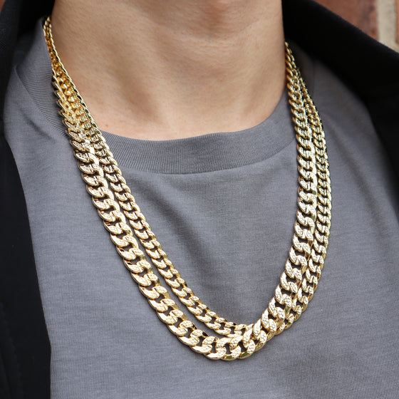 10MM Gold Hammer Textured Cuban Chain Necklace 24"