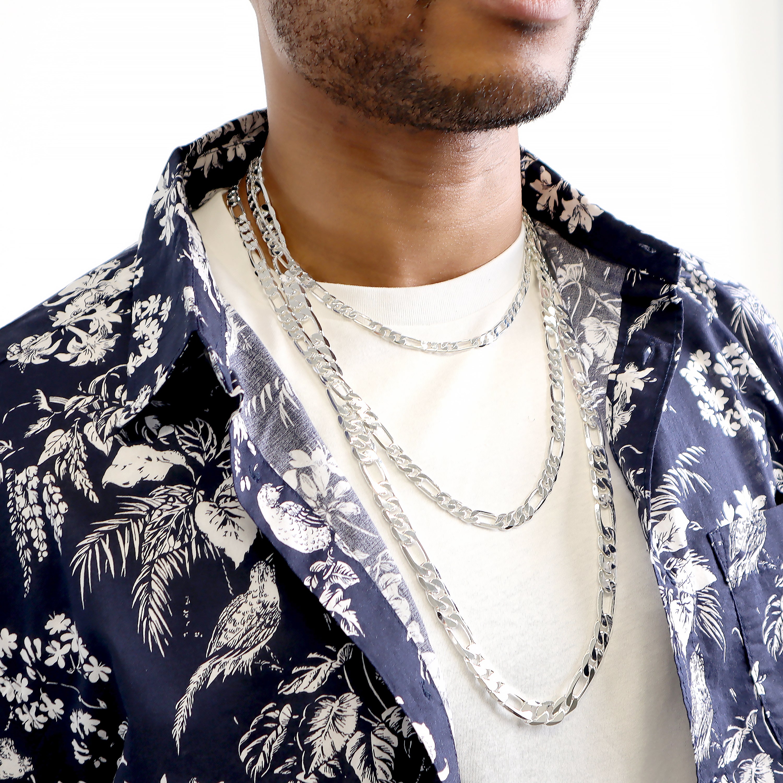 Original 12mm silver finish Figaro chain necklace product detail