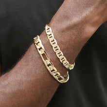  9MM Unisex Concave Textured Mariner Chain Link Bracelet in 14K Gold Plated 8"
