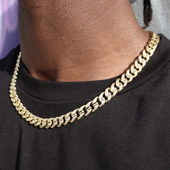 10MM Gold Concave Textured Cuban Chain Necklace 20"24"30"36"