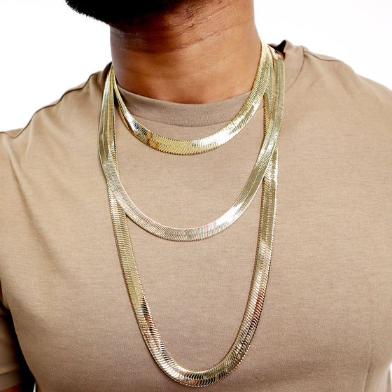 11MM Gold Classic Herringbone Chain Necklace 18"20"24"30"36"