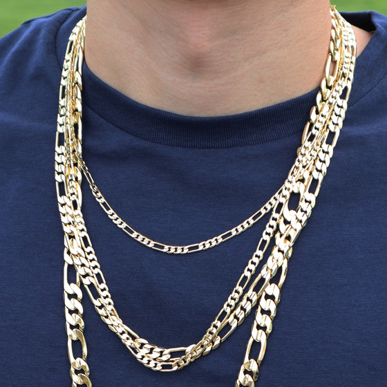 4MM Gold Concave Figaro Chain Necklace 20"24"