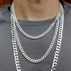 8MM Silver Concaved Cuban Chain Necklace 20"24"30"36"