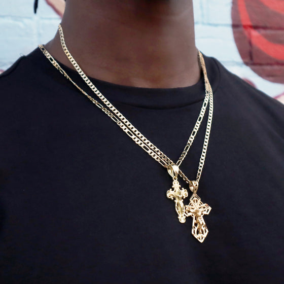 Diamond Cut Crucifix Jesus Charm Necklace Set 24"