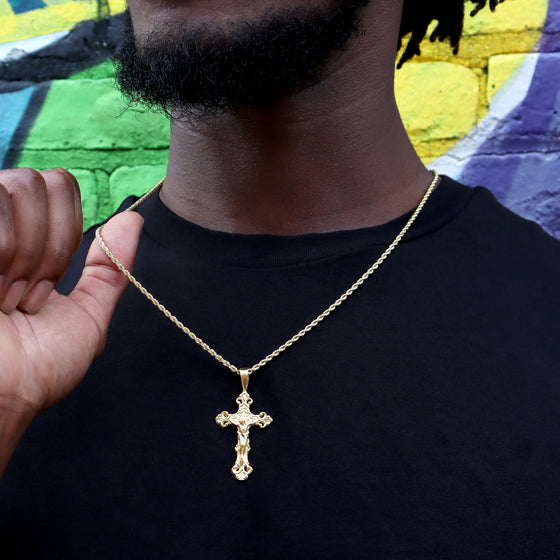 Diamond Cut Crucifix Cross Handmade Charm Necklace Set 24"