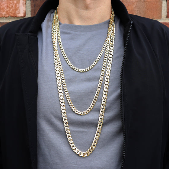 8MM Gold Concave Textured Cuban Chain Necklace 20"24"30"36"