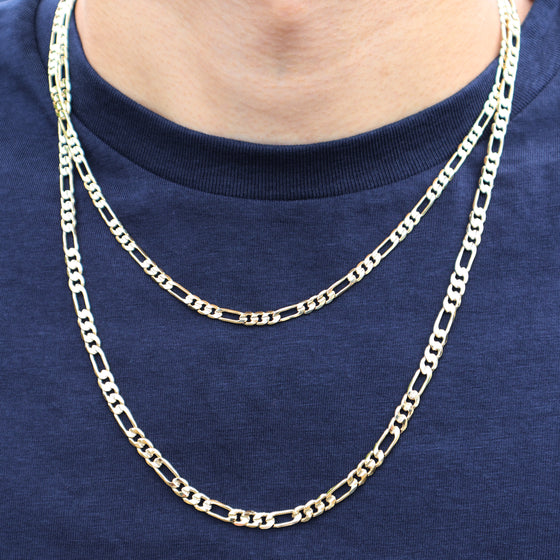 4MM Gold Concave Figaro Chain Necklace 20"24"