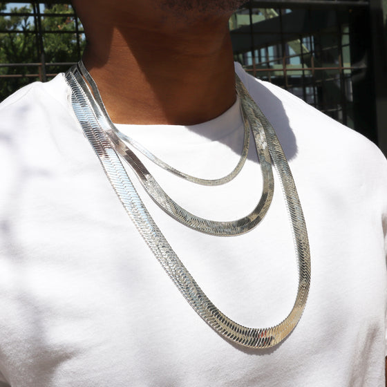 9MM Silver Classic Herringbone Chain Necklace 18"20"24"30"36" S5000