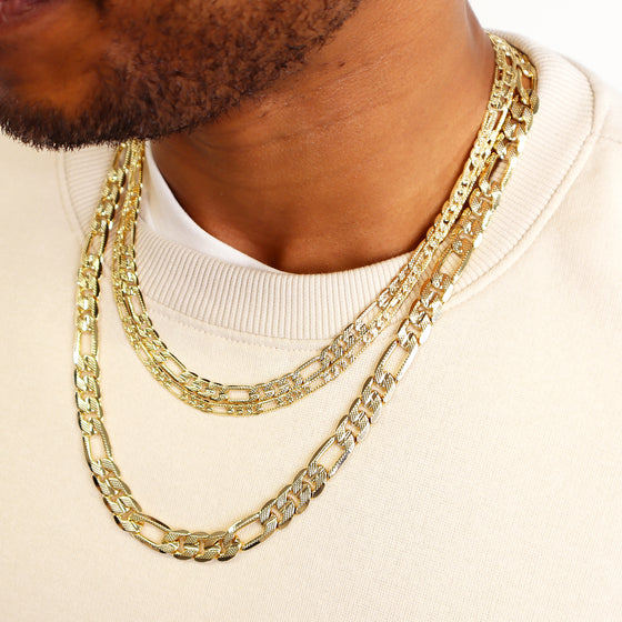 8MM Gold Concave Textured Figaro Chain Necklace 20"24"