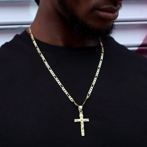 Handmade INRI Crucifix Cross Jesus Charm Necklace Set 24"