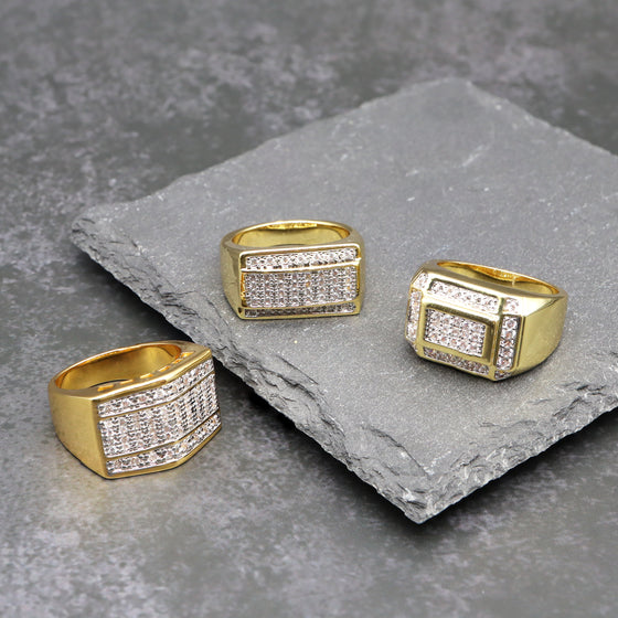 Men's CZ Cluster Ring in 14K Gold Plated Size10-11