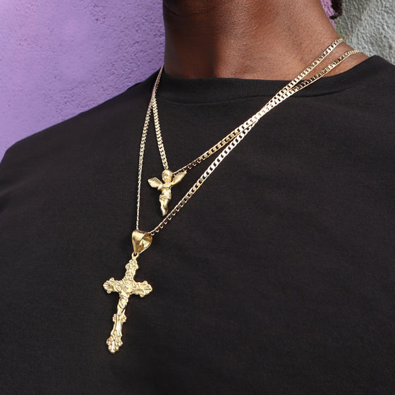 Large Diamond Cut Jesus Body Crucifix Cross Charm Necklace 24"