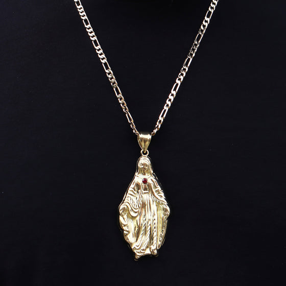 Large Saint Virgin Mary Charm Necklace Set 24"