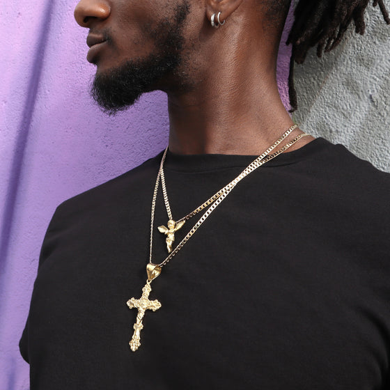 Large Diamond Cut Jesus Body Crucifix Cross Charm Necklace 24"